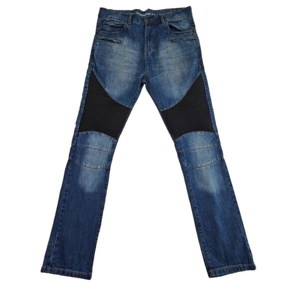 Grindhouse Denim Moto Jeans Men's 38x34 Double Padded Knee Whiskered EUC Cycling - Picture 1 of 16